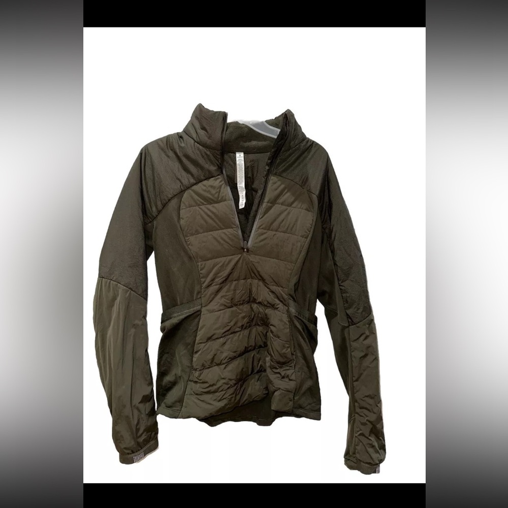 Lululemon 'Down for it All' Quarter Zip Jacket Size 10 Olive Green Women’s